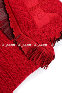 CHANEL 14PF Red Fringe Leather Wool Tweed Dress 34 シャネル レッド・ウール・レザートリミング・ワンピース 即発 - CHANEL TC JAPAN