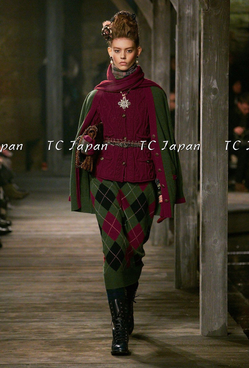 CHANEL 13PF Wine Red Navy Cashmere Cardigan 34 シャネル ワインレッド・ネイビー・カシミア・カーディガン