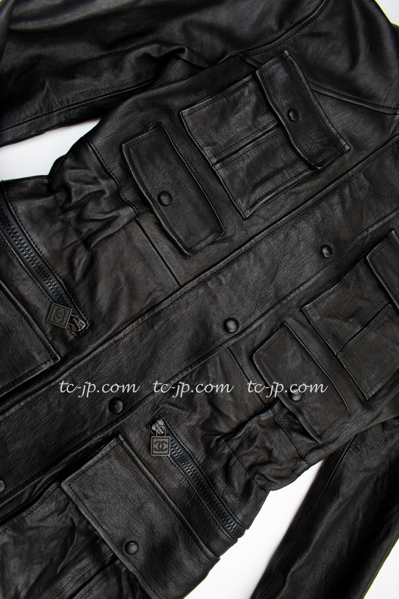 CHANEL 07A Black Leather Jacket Coat 34 36 38 シャネル ブラック レザー ジッパー ジャケット 即発