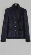 CHANEL 10PF Navy Black Cotton Silk Tweed Jacket Stand Collar 36 シャネル ネイビー ブラック コットン シルク ツイード ジャケット スタンド カラー 即発