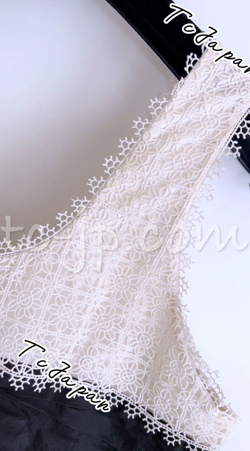 CHANEL 06S Black Creme Lace Silk Dress Camellia 36 シャネル シルク・ワンピース 即発