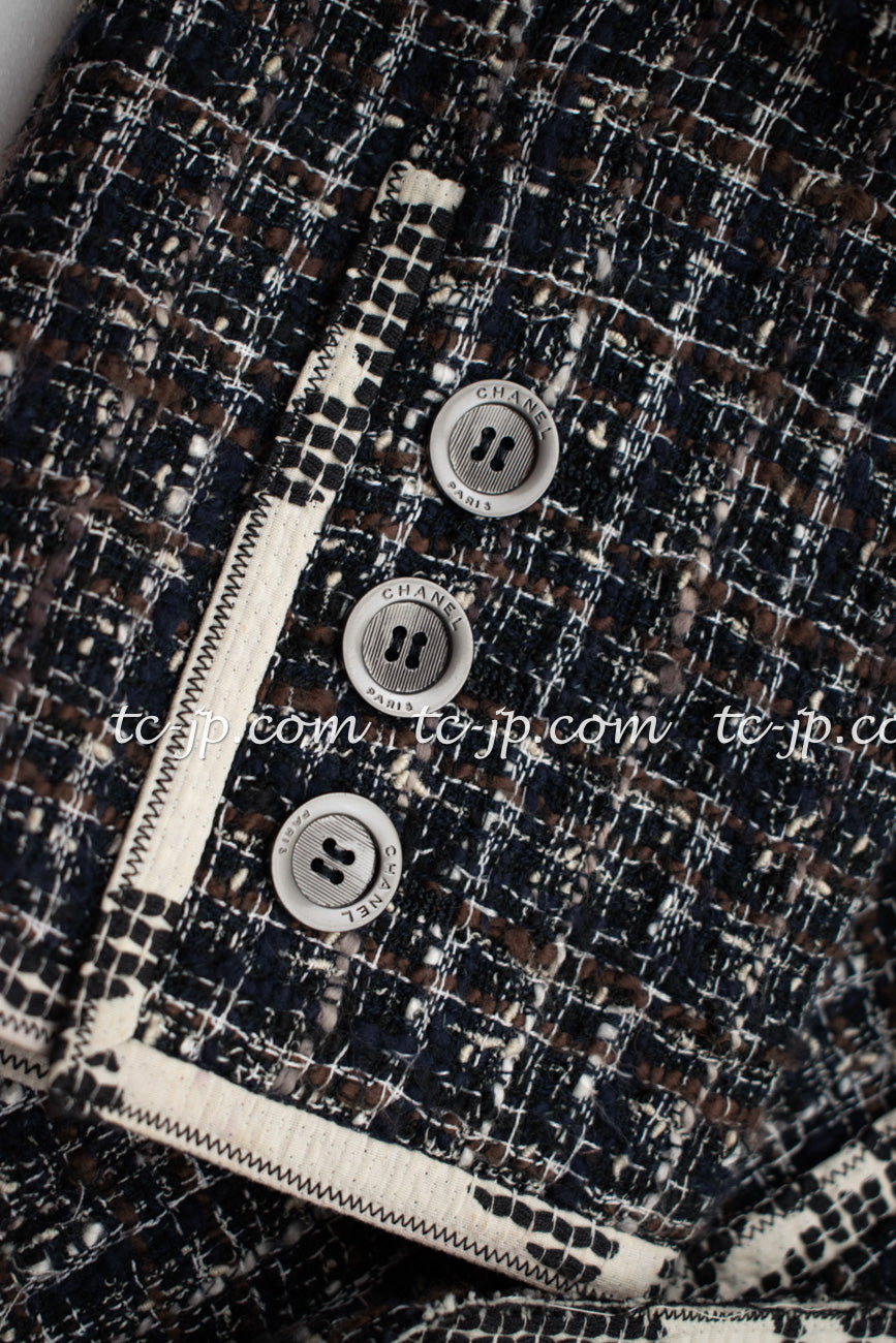 CHANEL 06S Grey Beige CC Logo Jacket Skirt Tank Tops 34 36 38 40 46 シャネル CCロゴ・グレー・ベージュ・ツイード・ジャケット・スカート・スーツ・トップス 即発