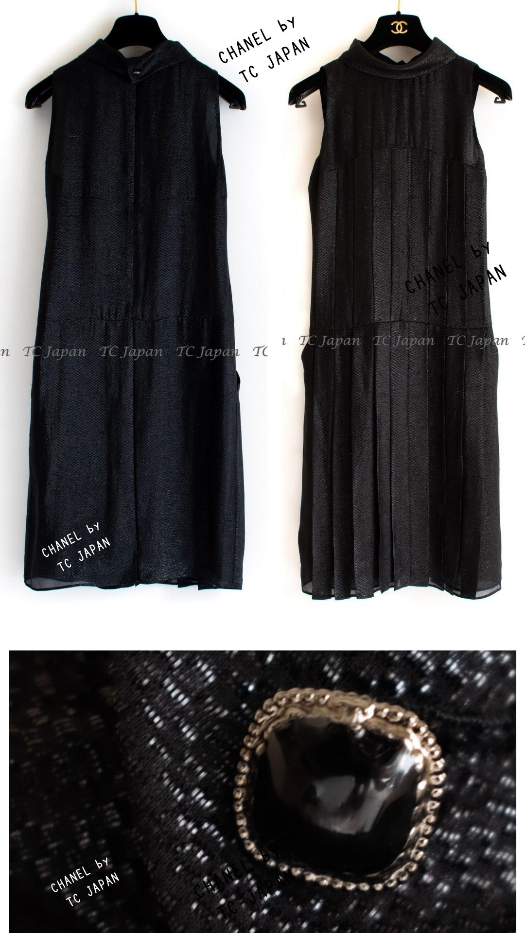 CHANEL 11A Black Silk Blend Shimmer Dress 38 シャネル ラメ プリーツ ブラック・ワンピース ドレス 即発