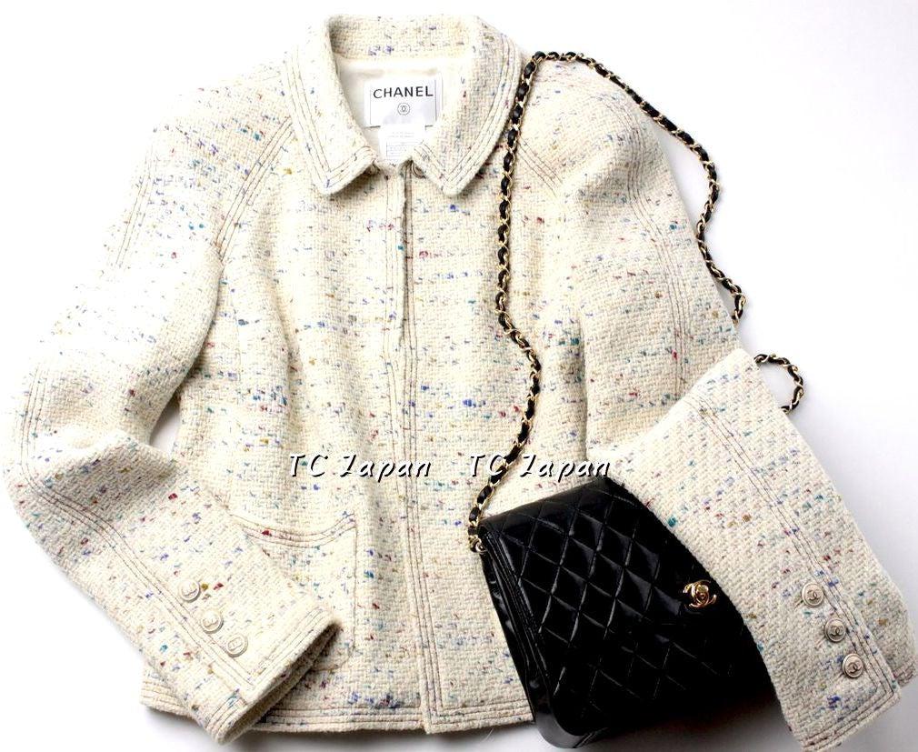 CHANEL 03C Ivory multi Wool tweed Jacket skirt Suit 38 シャネル アイボリー ミックス・ジャケット・スカート スーツ - CHANEL TC JAPAN