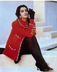 CHANEL 90A Vintage Red Wool Mohair Gold Button Jacket Skirt Suit 38 シャネル・ヴィンテージ・レッド・ウール・モヘア・ゴールドボタン・ジャケット・スカートスーツ 即発