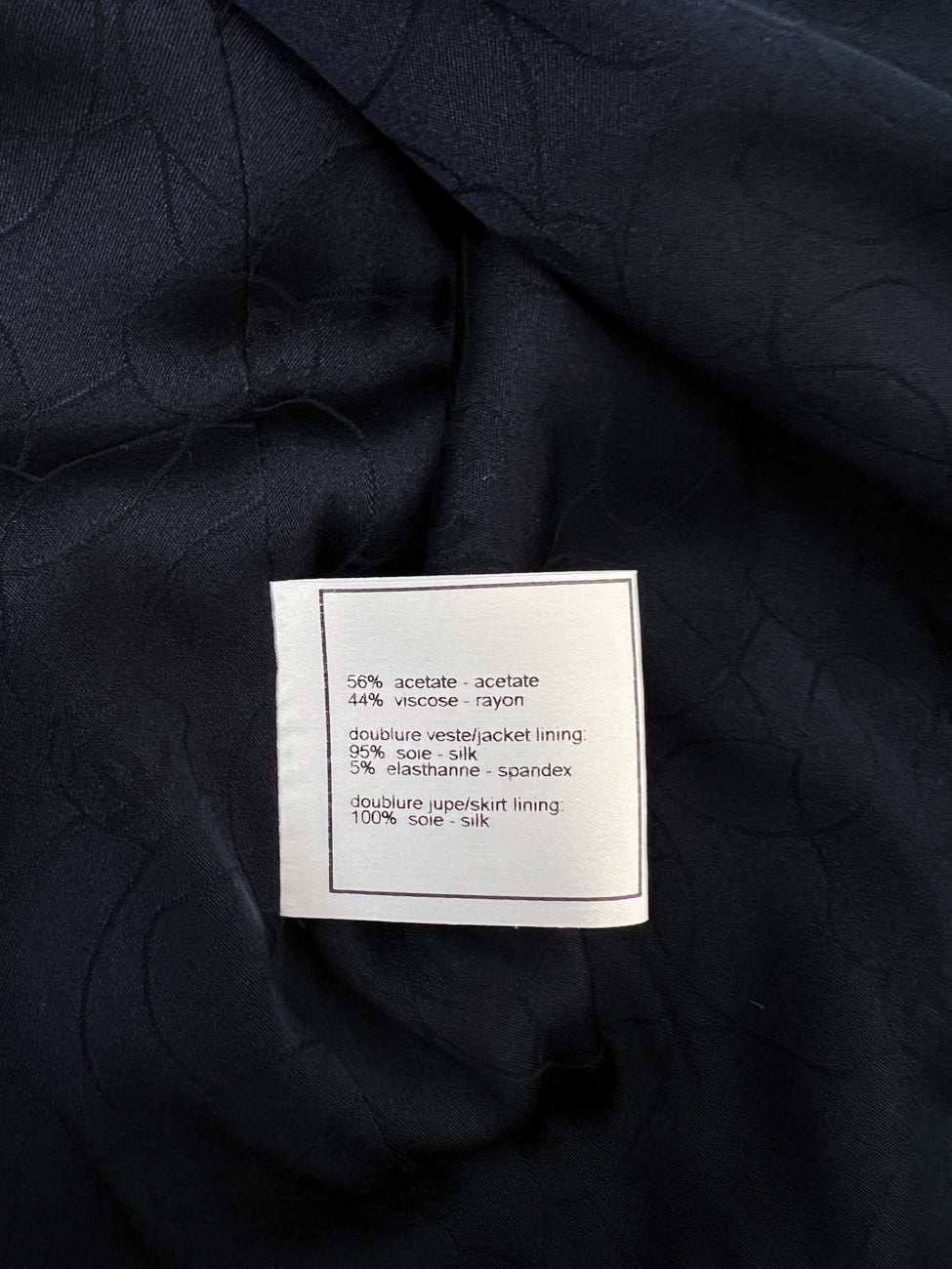 CHANEL 02C Dark Navy Black Two-Piece Swarovski Button Jacket Skirt Suit 40 シャネル 濃紺 ブラック・スワロフスキーボタン ジャケット・スカート・スーツ
