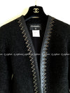 CHANEL 15PF Black Wool Mohair Leather Trim Jacket 36 40 シャネル ブラック・ウール・モヘア・レザートリム・ジャケット 即発