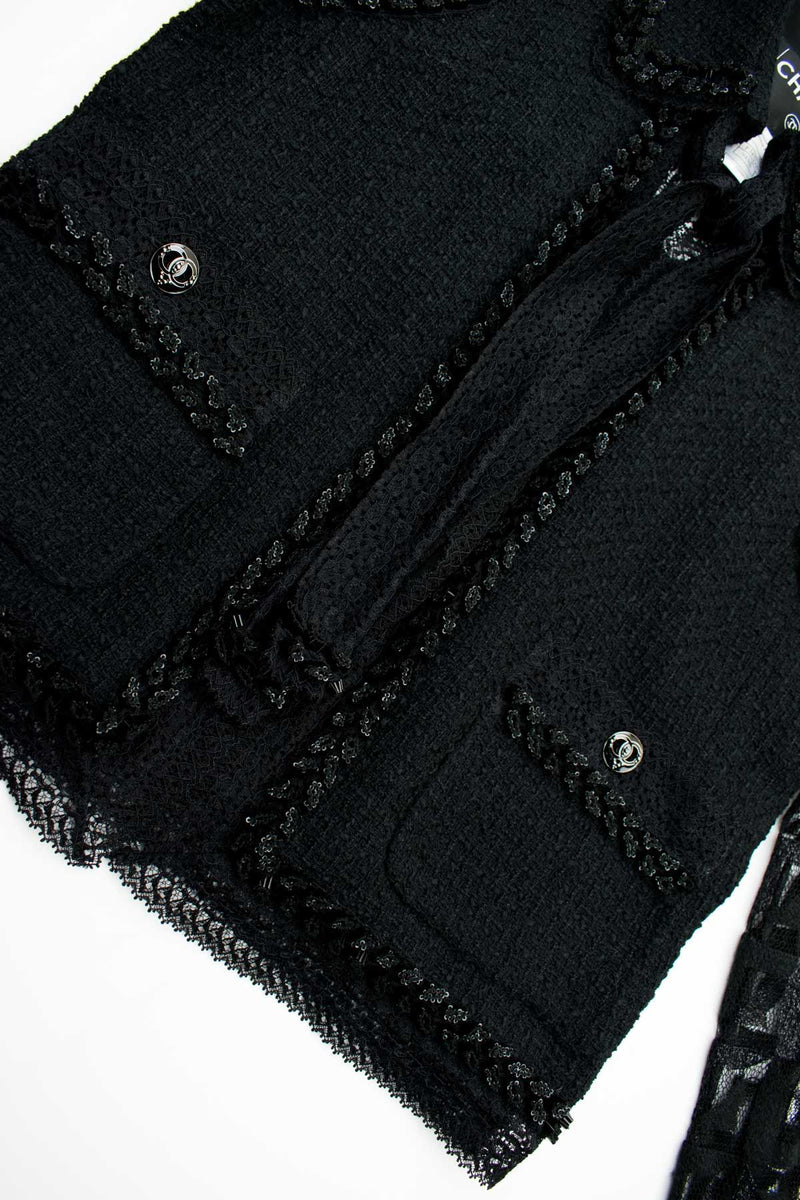 CHANEL 09C Black Jewel Embellished Mesh Lesage Tweed Jacket 36 シャネル ブラック・ジュエリー・ビーズ・メッシュレース・カーディガン・ジャケット 即発