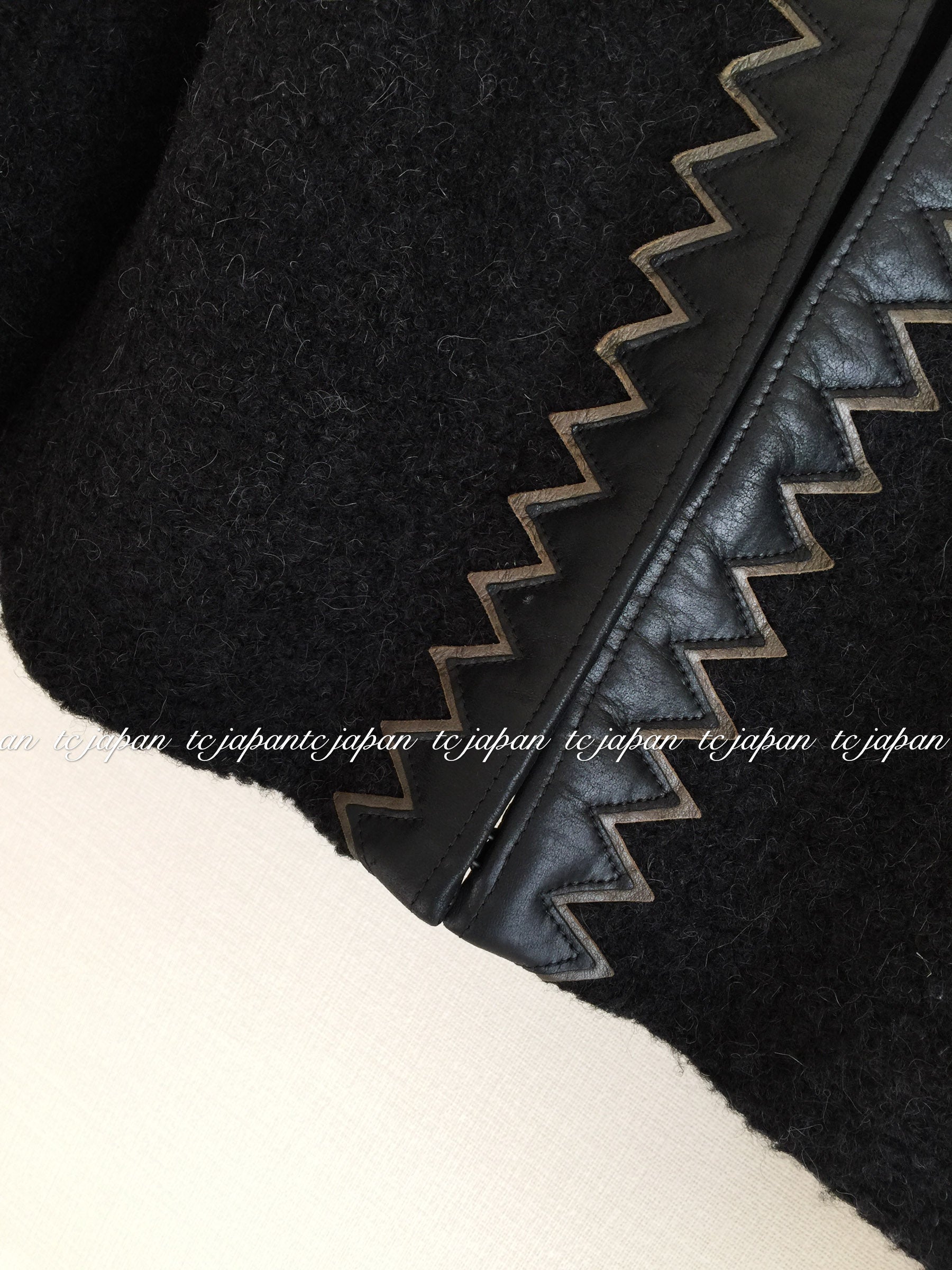 CHANEL 15PF Black Wool Mohair Leather Trim Jacket 36 40 シャネル ブラック・ウール・モヘア・レザートリム・ジャケット 即発