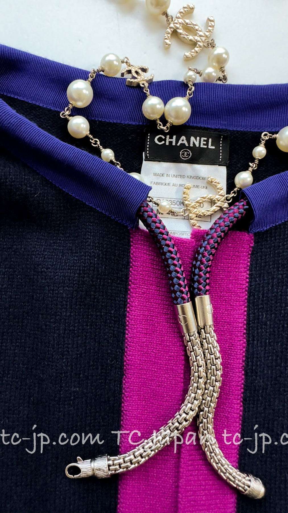 CHANEL 12S Navy Pink Purple Cashmere 100 Knit Cardigan 34 シャネル  ネイビー・ピンク・パープル・カシミア100・カーディガン 即発