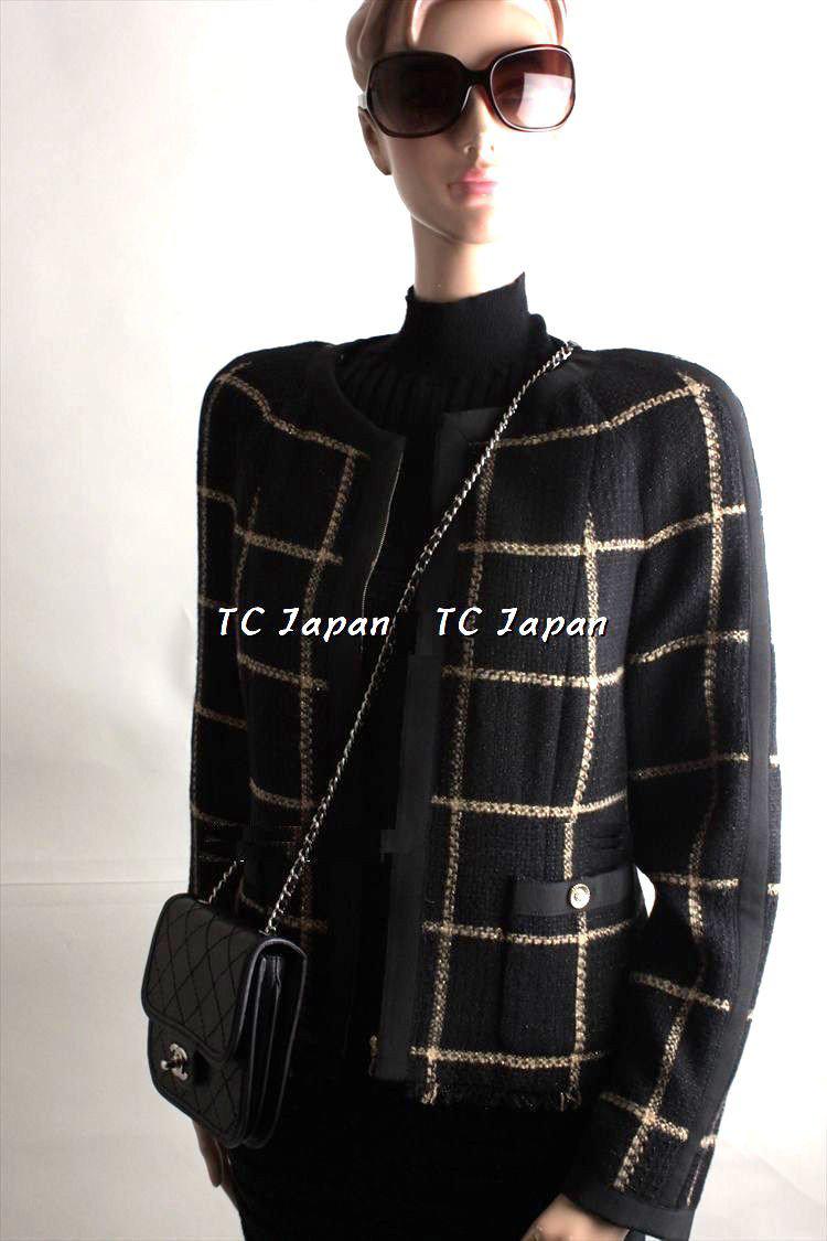 CHANEL 09A Black Gold Check Dress Jacket 36 38 シャネル ブラック・メタリックゴールド・ウール・ジャケット・ワンピース 即発 - シャネル TC JAPAN