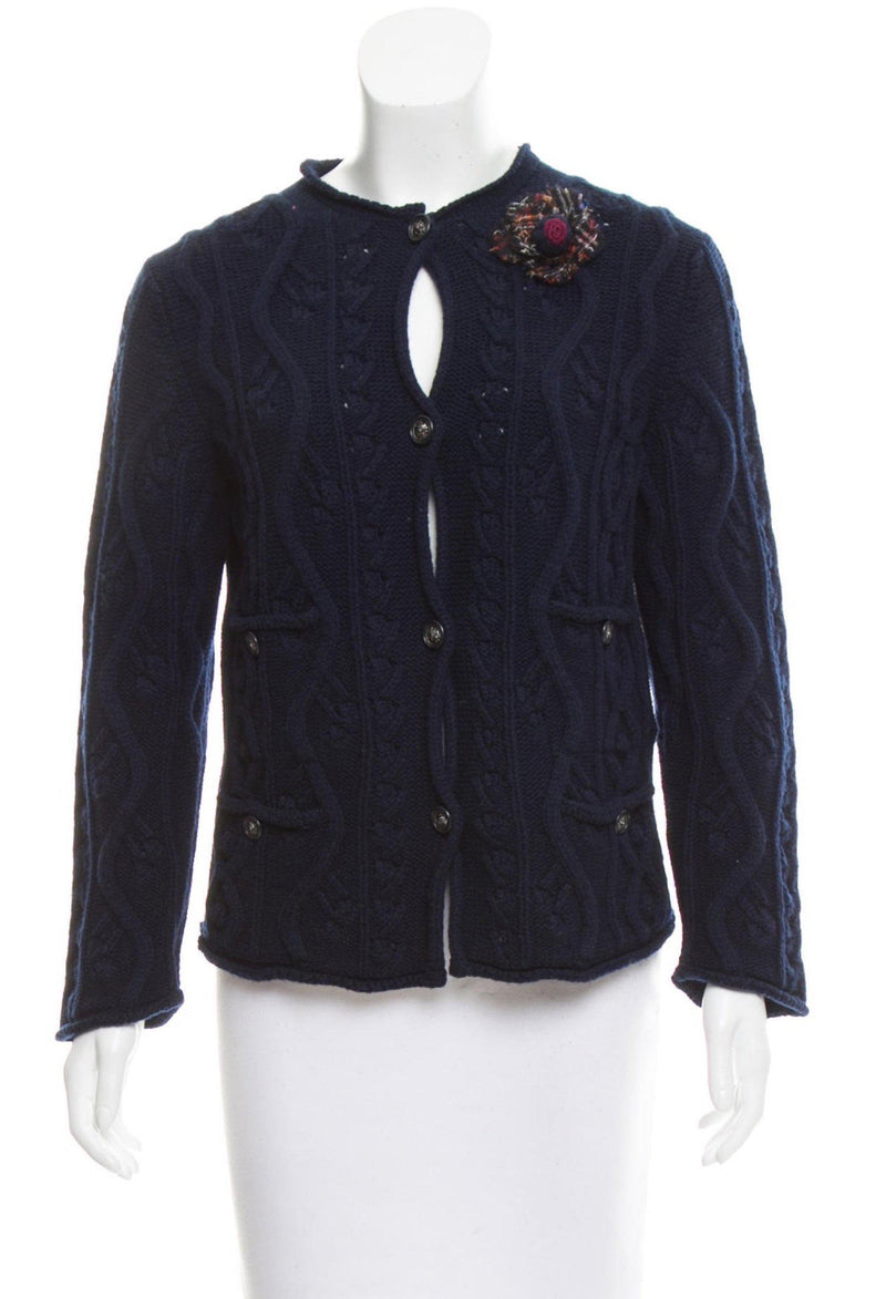 CHANEL 13PF Wine Red Navy Cashmere Cardigan 34 シャネル ワインレッド・ネイビー・カシミア・カーディガン