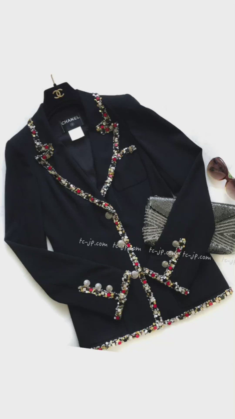 CHANEL 05C Black Wool Beads Trim Jacket Collectors 36 38 シャネル ミランダ・カー着 ビジュー付・ブラック・ ジャケット 即発