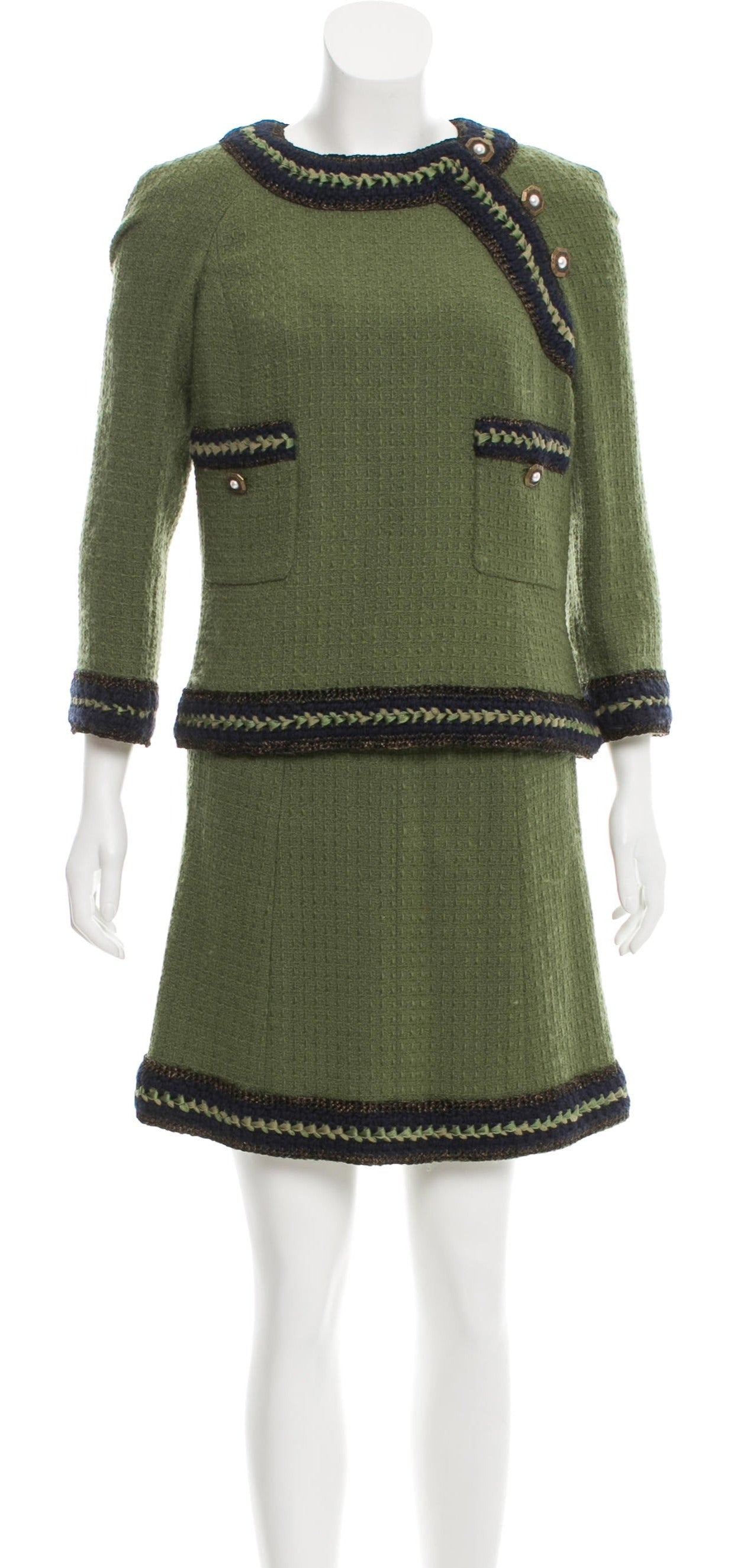 CHANEL 10PF Paris Shanghai Green Braid Skirt Jacket 38 シャネル グリーン・ブレイド・ジャケット スカート スーツ - CHANEL TC JAPAN