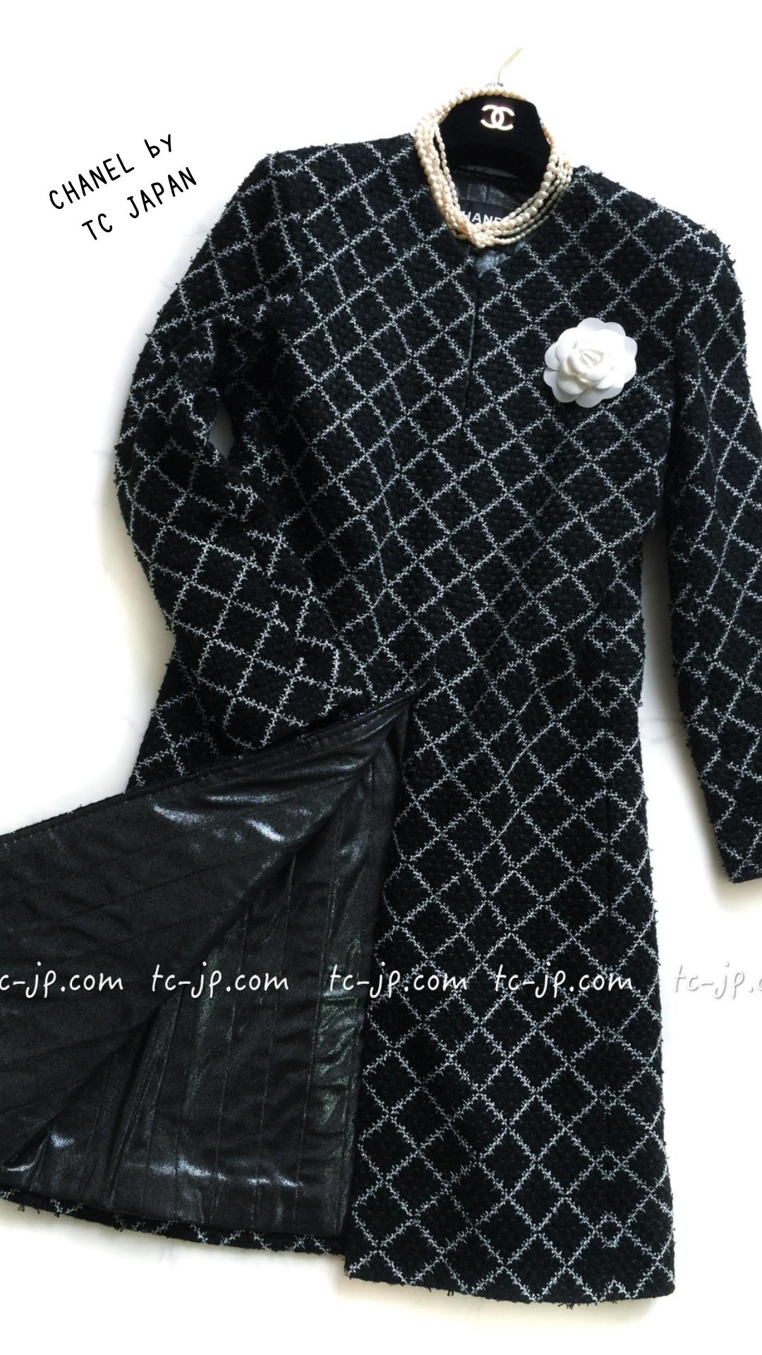 CHANEL 16S Black White Plaid Print Coat 34 36 40 シャネル ブラック・ホワイト・コート 即発