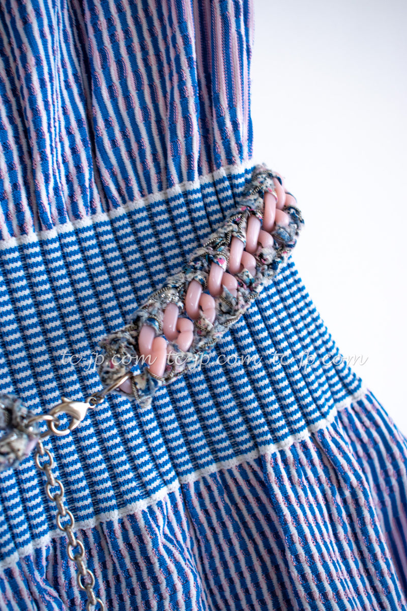 CHANEL 14S Knit Boat Neck Stripe Dress 40 42 シャネル ブルー・ストライプ・ワンピース 即発 - TC JAPAN