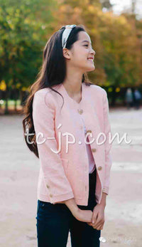 CHANEL 16C Pink Beige Collarless Jacket 40 シャネル ピンク・ベージュ・ツイード・ジャケット