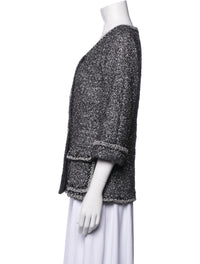 CHANEL 14S Metallic Silver Double Tweed Jacket 36 42 シャネル メタリック・シルバー・ツイード・ジャケット