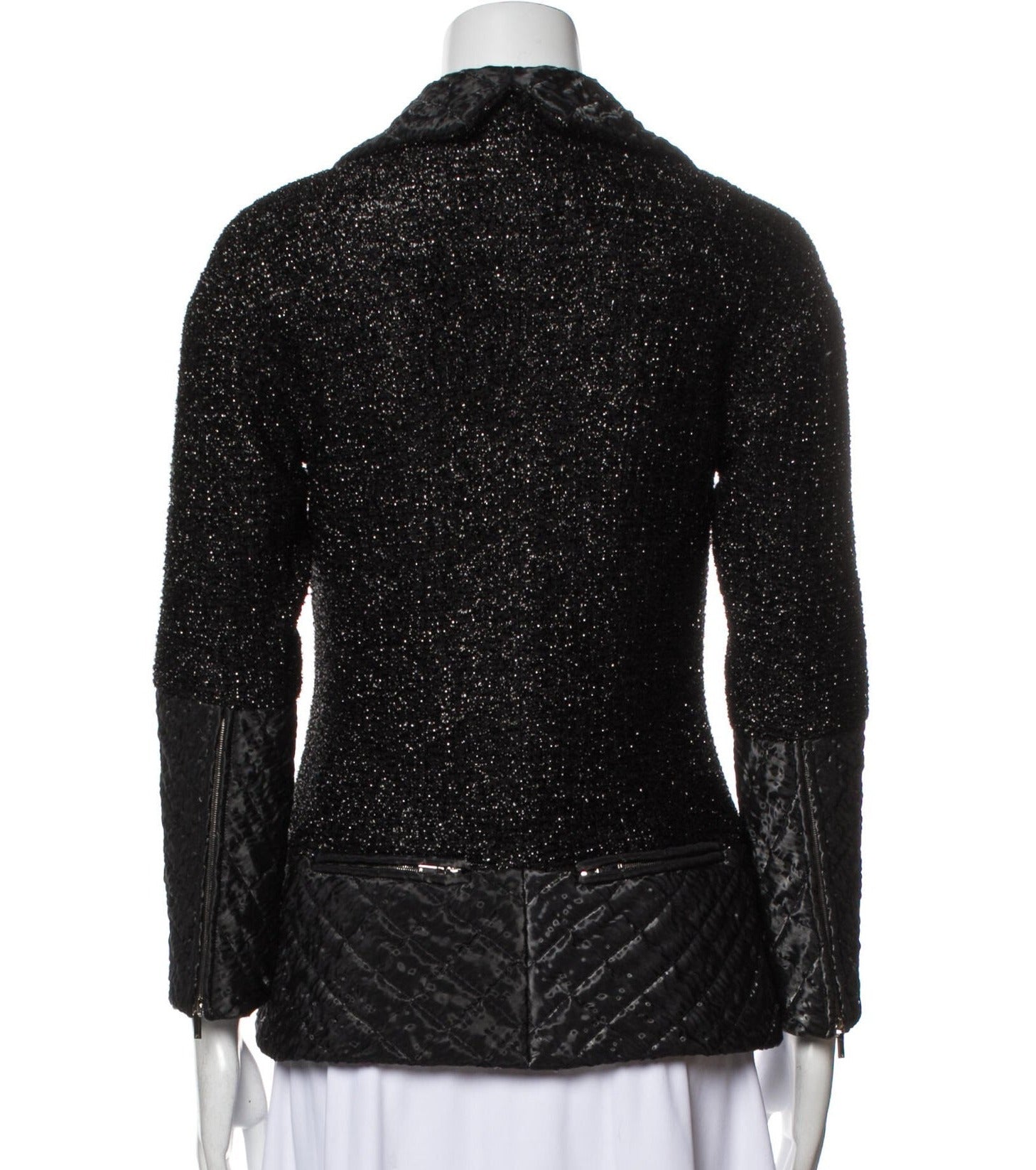 シャネル ジャケット CHANEL ブラック メタリック ジッパー ツイード 13A Black Quilted Metallic Zipper  Tweed Jacket – TC JAPAN