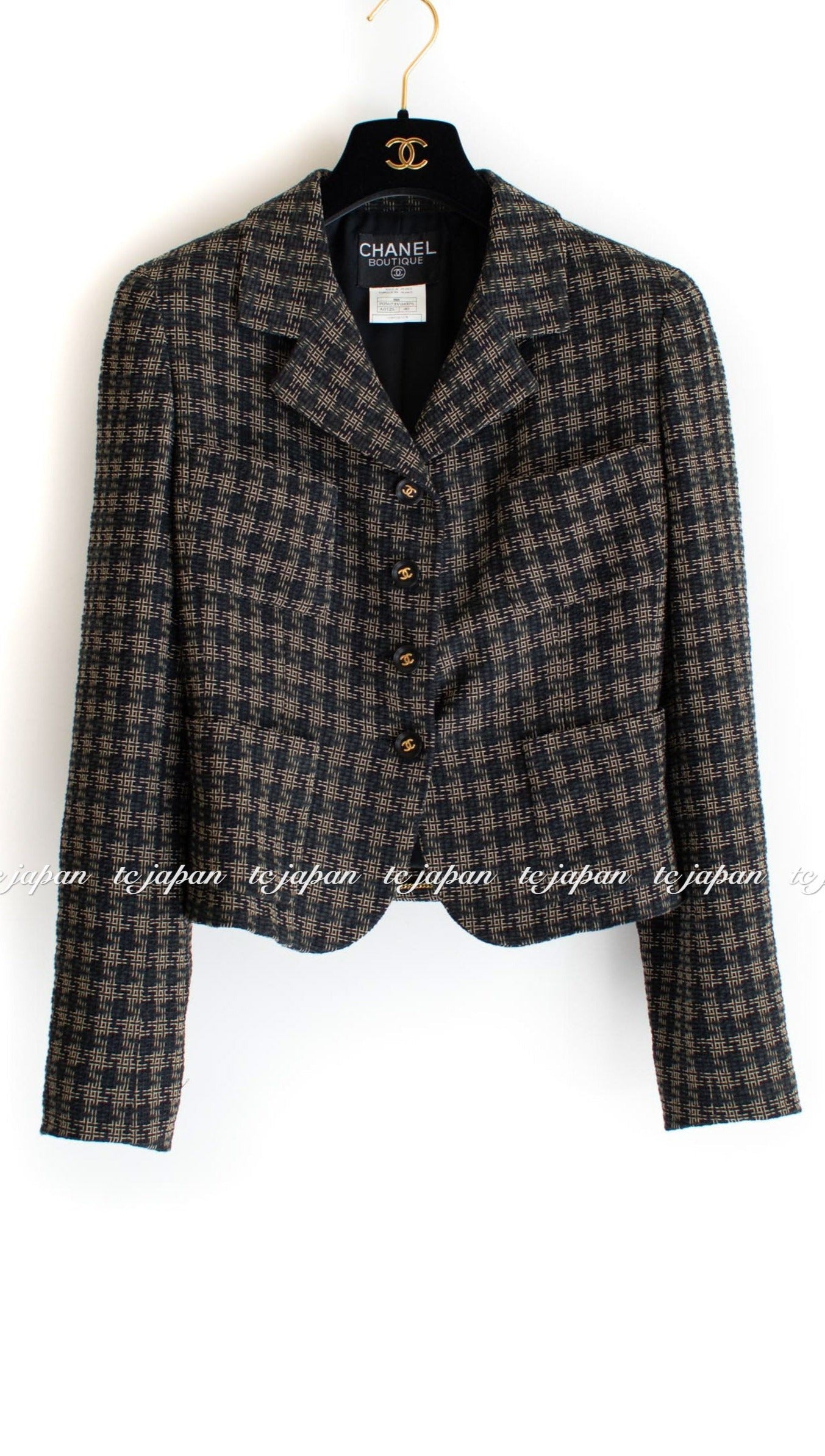 CHANEL 95A Black Beige Check Tweed Jacket 38 シャネル ブラック・ベージュ・チェック柄ツイード・ジャケット  即発