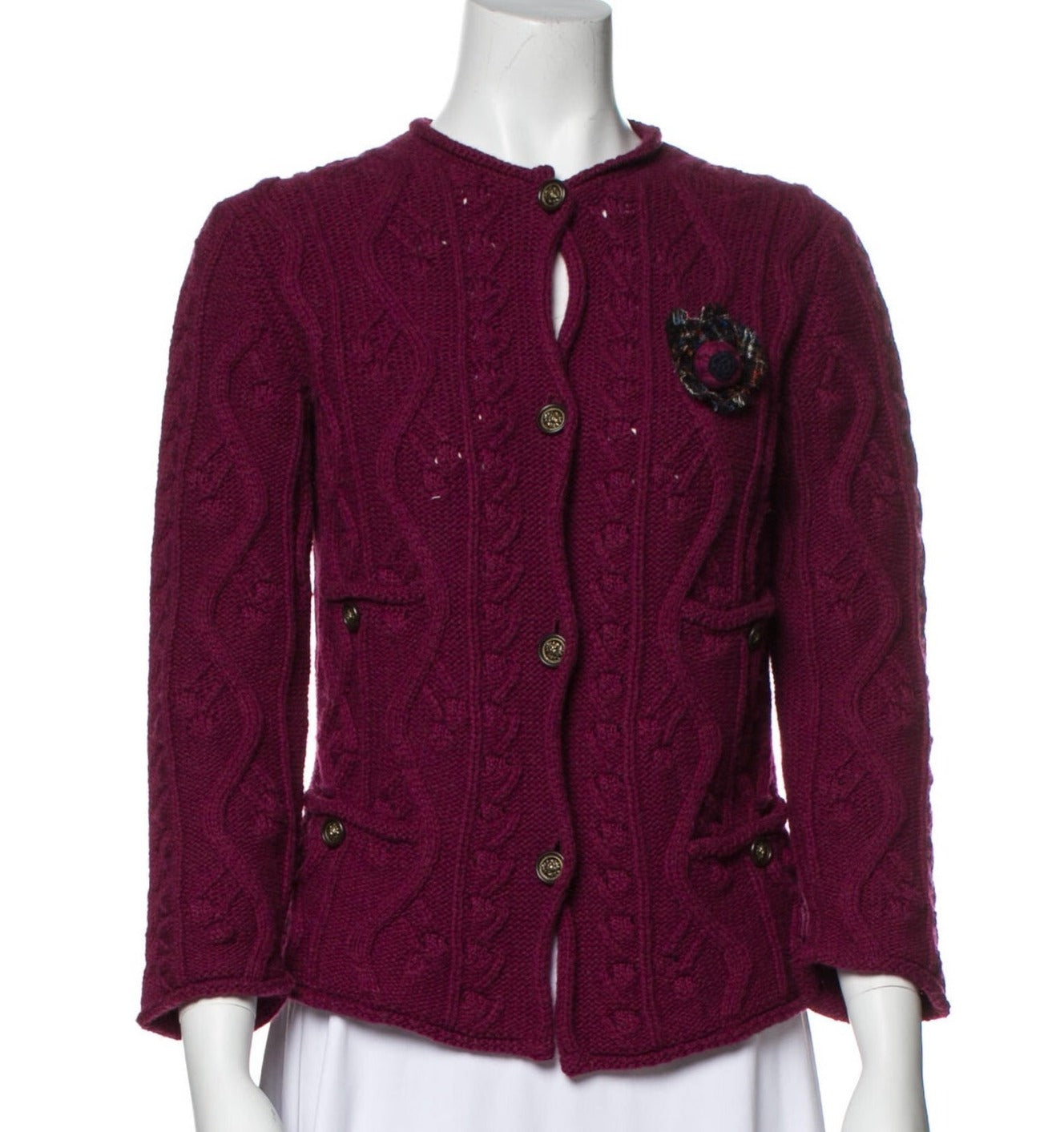 CHANEL 13PF Wine Red Navy Cashmere Cardigan 34 シャネル ワインレッド・ネイビー・カシミア・カーディガン