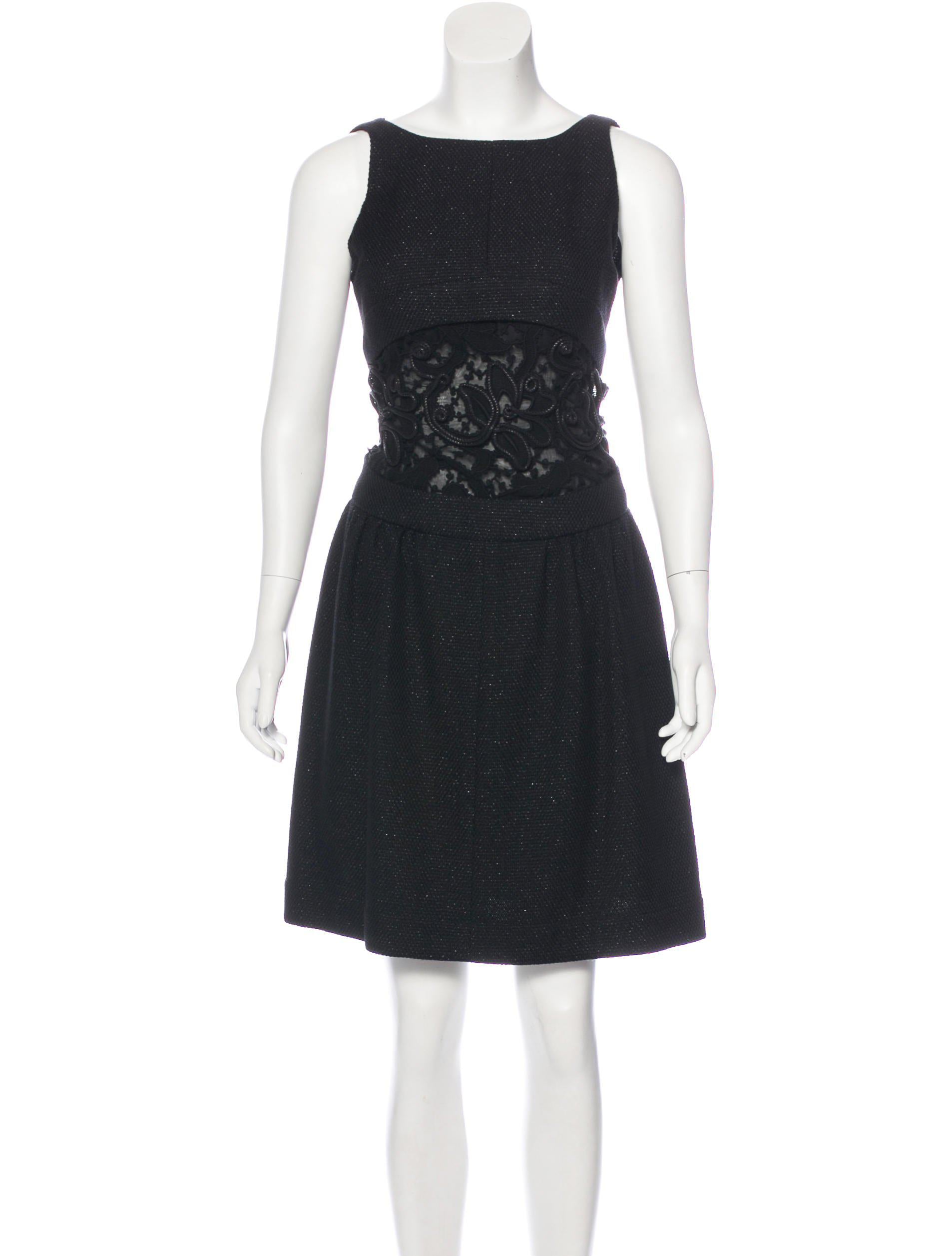 CHANEL 14S Black wool cotton lace Dress 34 シャネル ブラック・レース フレア・ワンピース 即発