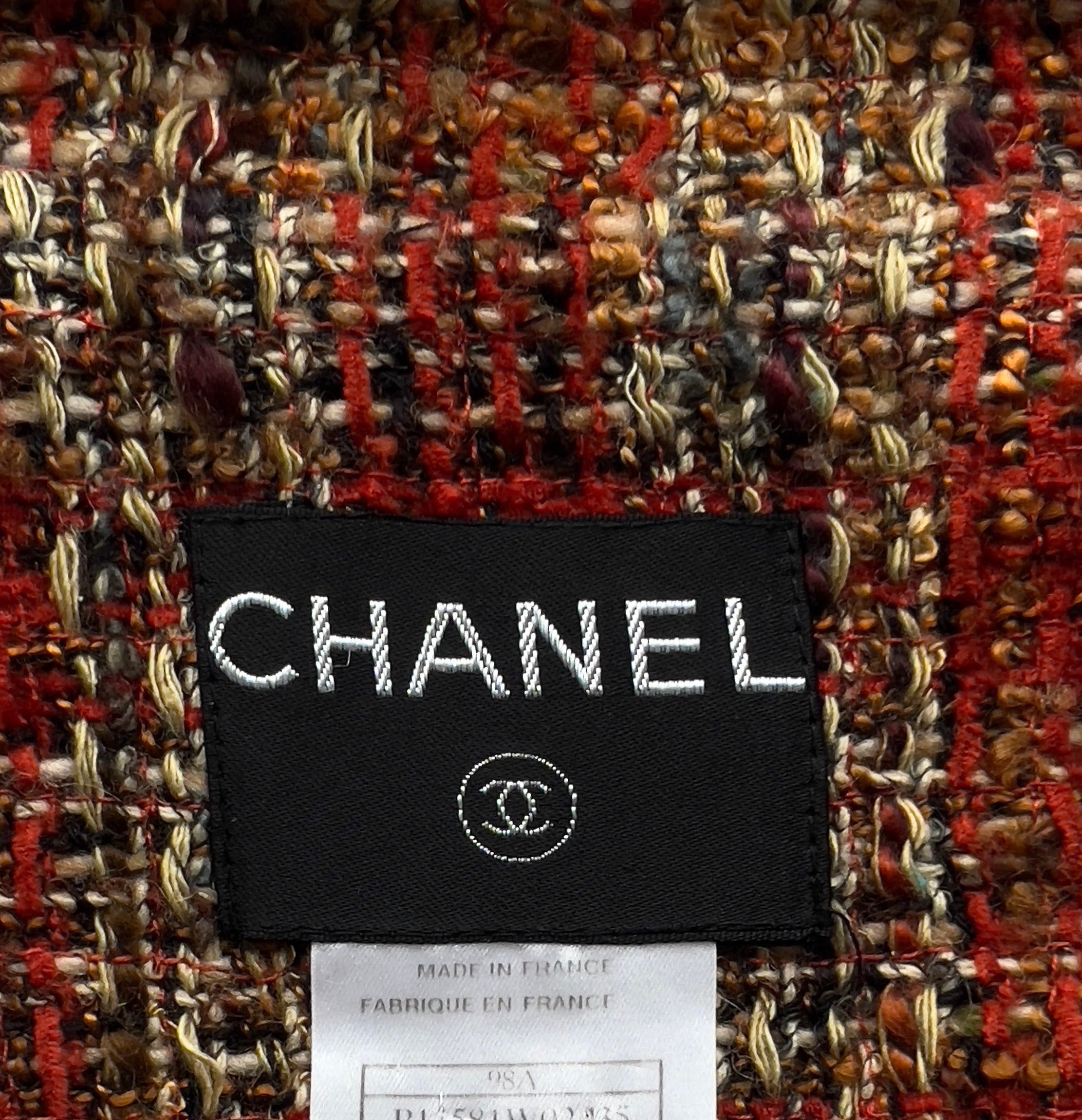 CHANEL 98A Brown Orange Tweed Jacket 42 シャネル ブラウン・オレンジ・ツイード・ジャケット