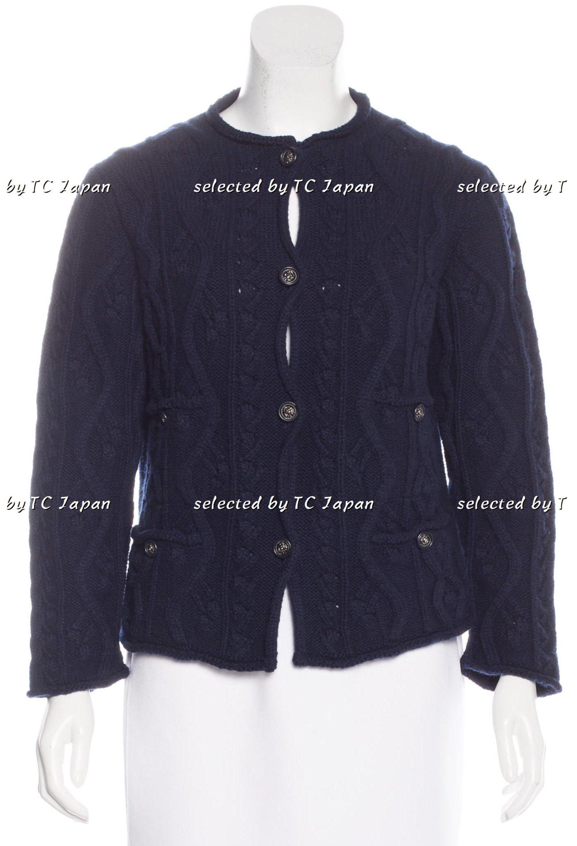CHANEL 13PF Wine Red Navy Cashmere Cardigan 34 シャネル ワインレッド・ネイビー・カシミア・カーディガン