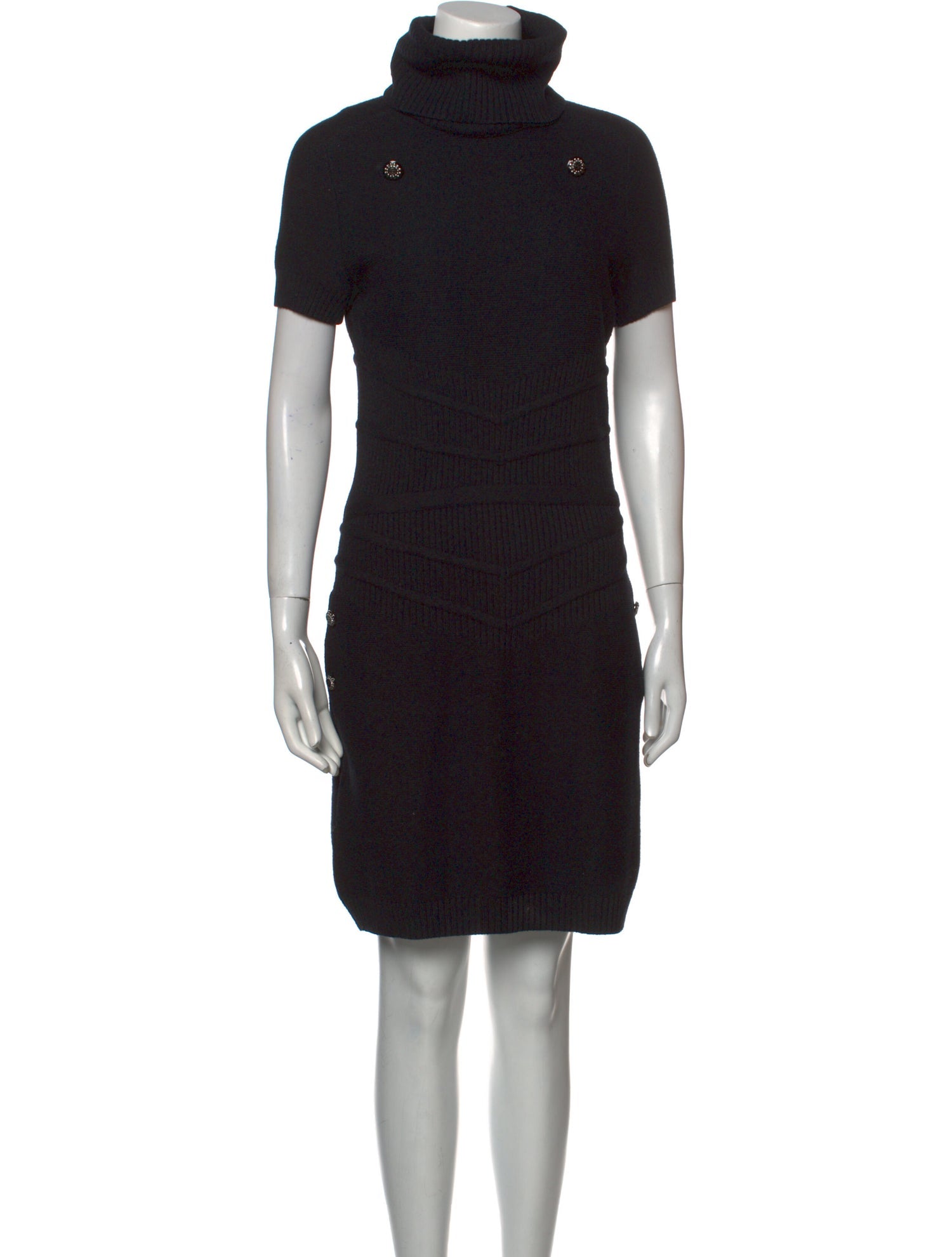 CHANEL 08A Black Cashmere Cottn Turtle Knit Dress 34 シャネル  ブラック・カシミア・コットン・ハイネック・ニット・ワンピース・君島十和子さん着 即発