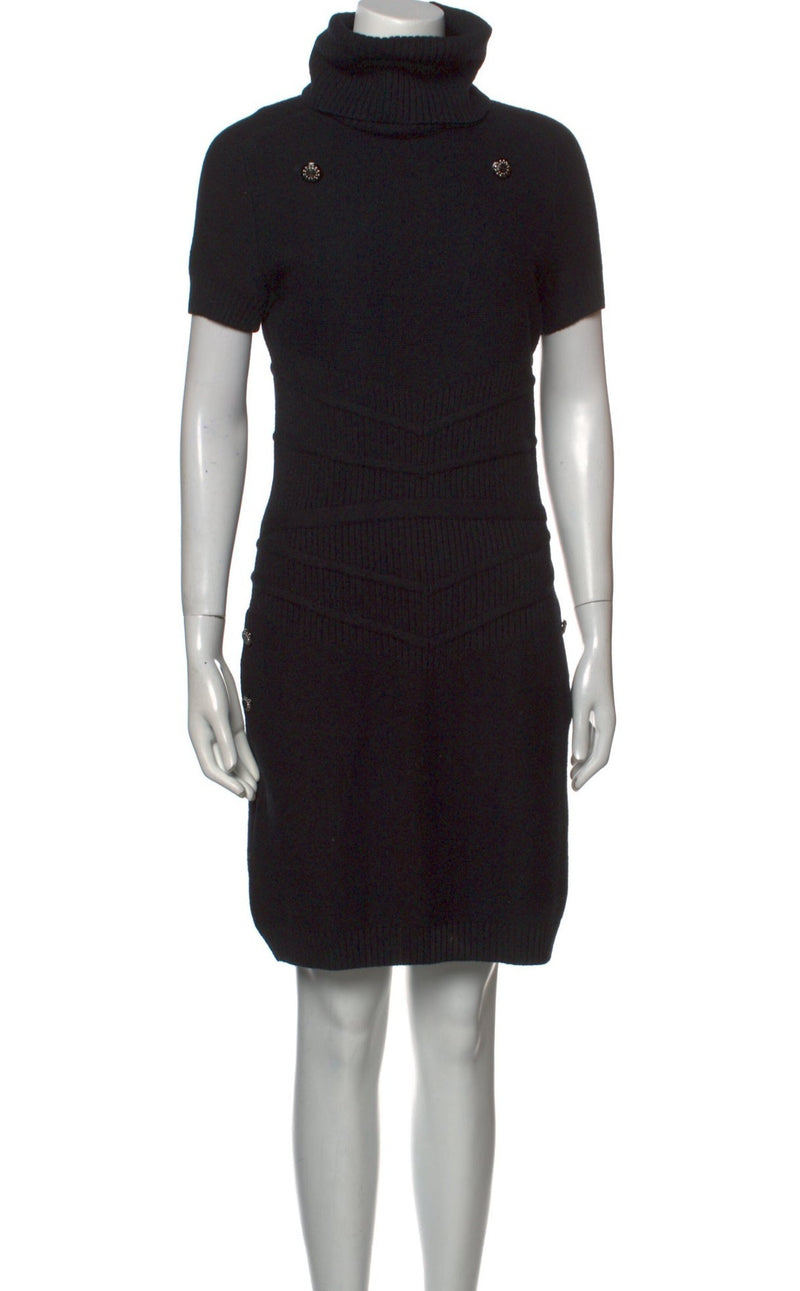 CHANEL 08A Black Cashmere Cottn Turtle Knit Dress 34 シャネル  ブラック・カシミア・コットン・ハイネック・ニット・ワンピース・君島十和子さん着 即発