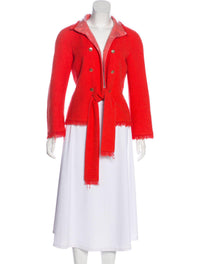 CHANEL 08C Coral Red Fringe Embellished Boucle Jacket Dress 38 シャネル コーラル・スパンコール・ジャケット・ワンピース - CHANEL TC JAPAN