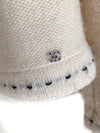 CHANEL 02A Black Grey ivory Creme wool Cardigan 38 シャネル  ブラック・グレー・アイボリークリーム・ウール カーディガン 即発