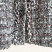 CHANEL 13B Grey Brow Chain Trimming Tweed skirt Coat Dress 40 42 シャネル チェーン・トリミング・ワンピース コート 即発
