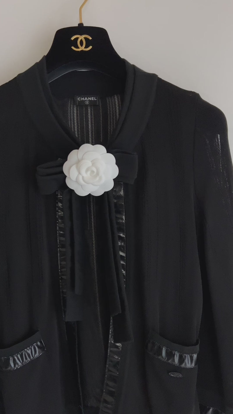 CHANEL 07S Ribbon Trim Black Cardigan Jacket 34 36 シャネル リボン・トリム・ブラック・ニット  ボレロ カーディガン 即発