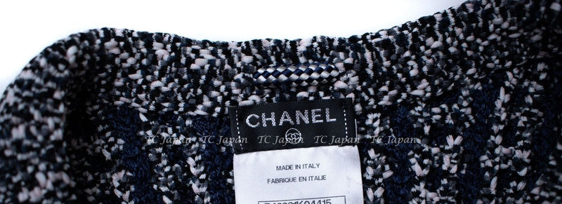 CHANEL 12S Navy Black Chain Knit Cardigan 36 38 シャネル ネイビー ブラック チェーン ニット カーディガン 即発