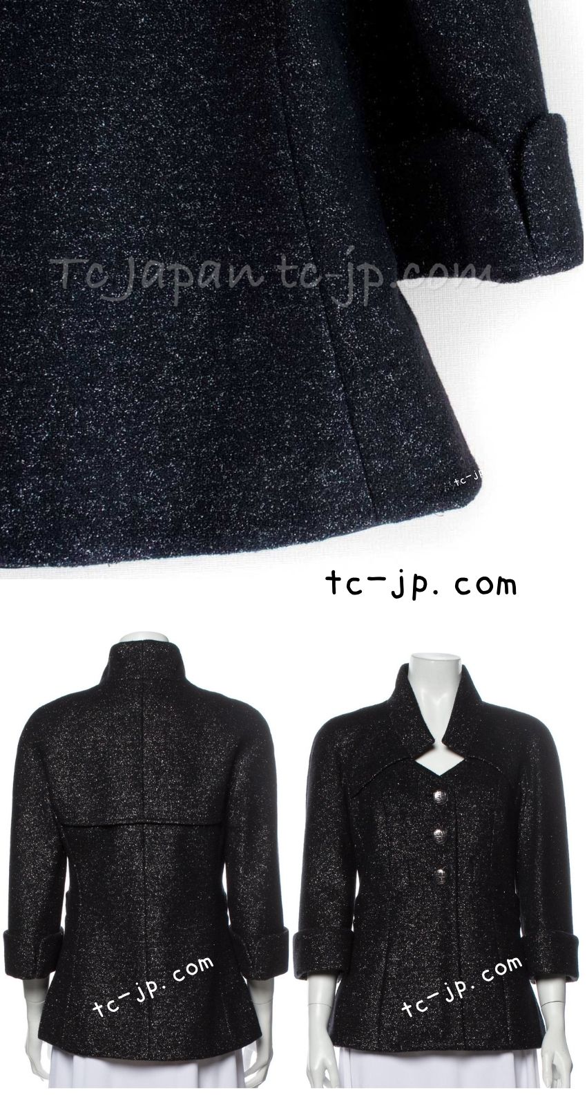 シャネル ジャケット コート CHANEL ブラック メタリック 肉厚