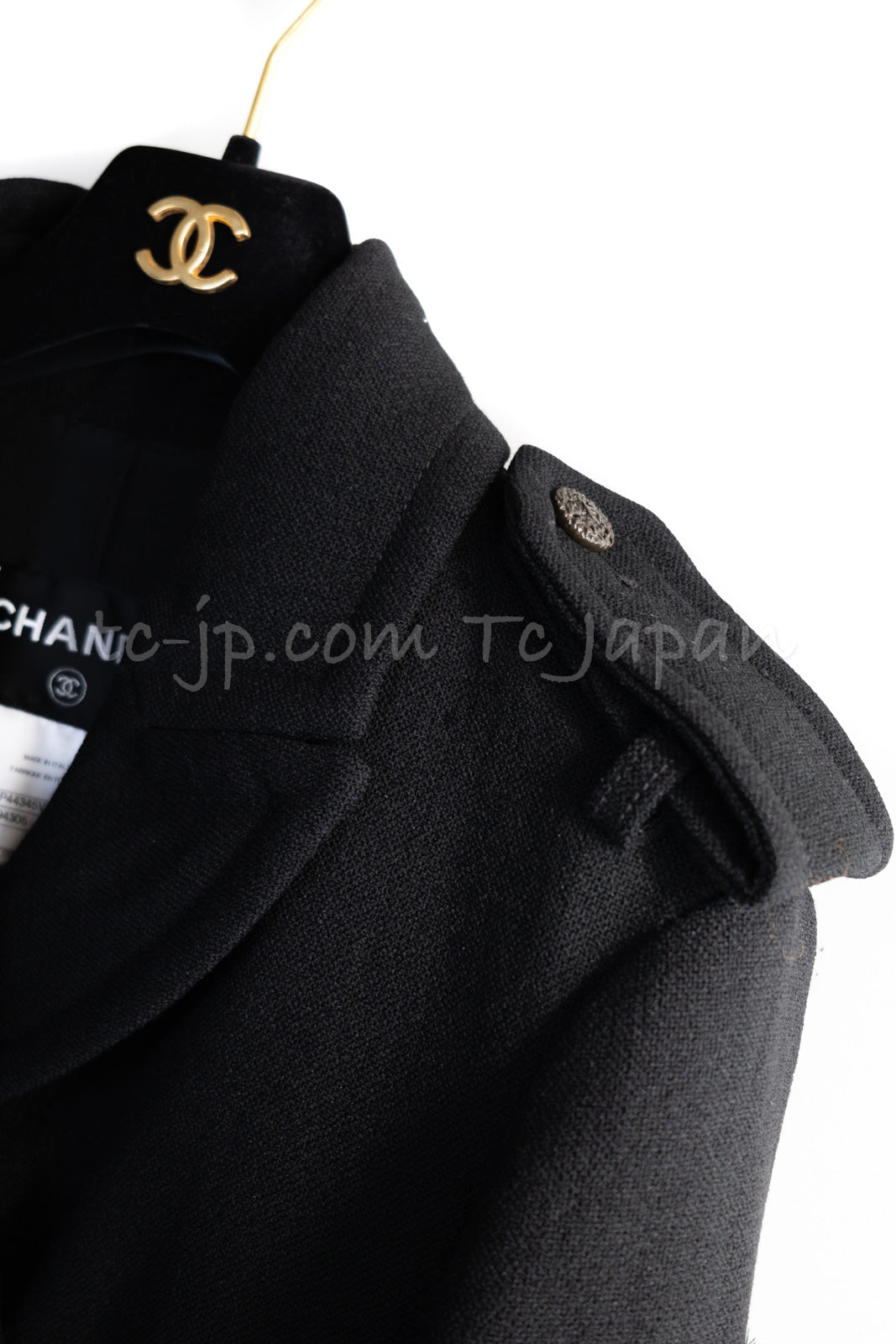 CHANEL 12A Black CCLogo Riders Blouson Coat Jacket w Epaulettes 34 36 38 40  シャネル ブラック 黒 ポケット 腕 CCロゴ ライダース ウール エポレット付 ブルゾン コート ジャケット 即発