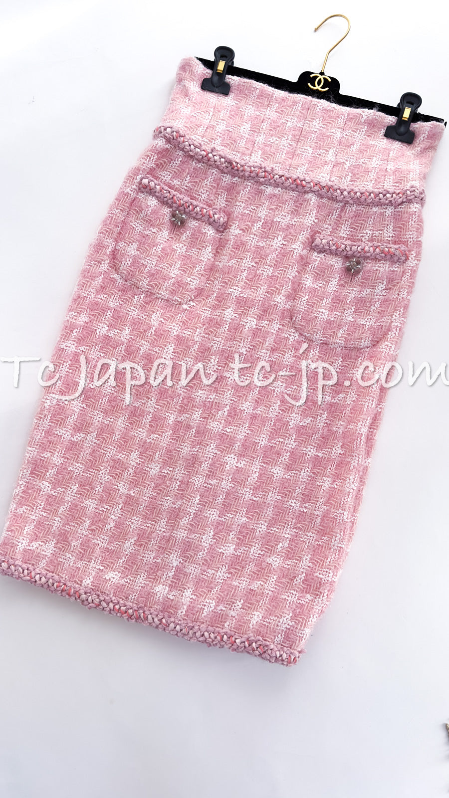 CHANEL 14A Pink White Tweed Zipper Skirt 40 シャネル ピンク ホワイト ツイード ジッパー スカート 即発