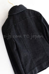CHANEL 03A Dark Gray Cotton Denim KATE MOSS Knit Collar Front Zipper Jacket 38 シャネル ダーク グレー コットン デニム ニット 襟 フロント ジッパー ジャケット