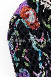 CHANEL 11S Black Multicolor CC Logo Floral Pattern Silk Cardigan Jacket 36 38 シャネル ブラック マルチカラー CCロゴ フローラル柄 シルク カーディガン ジャケット 即発