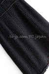 CHANEL 07PF Black Blue Metallic Braid Trim Wool Cashmere Tweed Dress 36 シャネル ブラック ブルー メタリック ブレイドトリム ウール カシミア ツイード ワンピース 即発