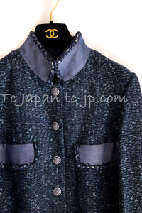 CHANEL 12S Navy Blue Stand Collar Boucle Jacket Coat 38 40 シャネル ネイビー ブルー スタンド襟 ブークレ ツイード ジャケット コート 即発 - TC JAPAN