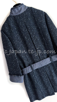 CHANEL 12S Navy Blue Stand Collar Boucle Jacket Coat 38 40 シャネル ネイビー ブルー スタンド襟 ブークレ ツイード ジャケット コート 即発 - TC JAPAN