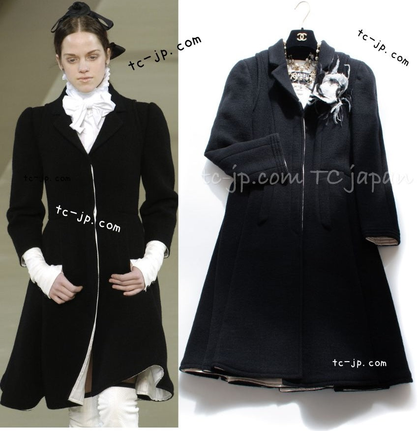 CHANEL 06A Black Cashmere Wool Tweed Coat 36 38 シャネル ブラック カシミア ウール ツイード フレア スカート コート 即発
