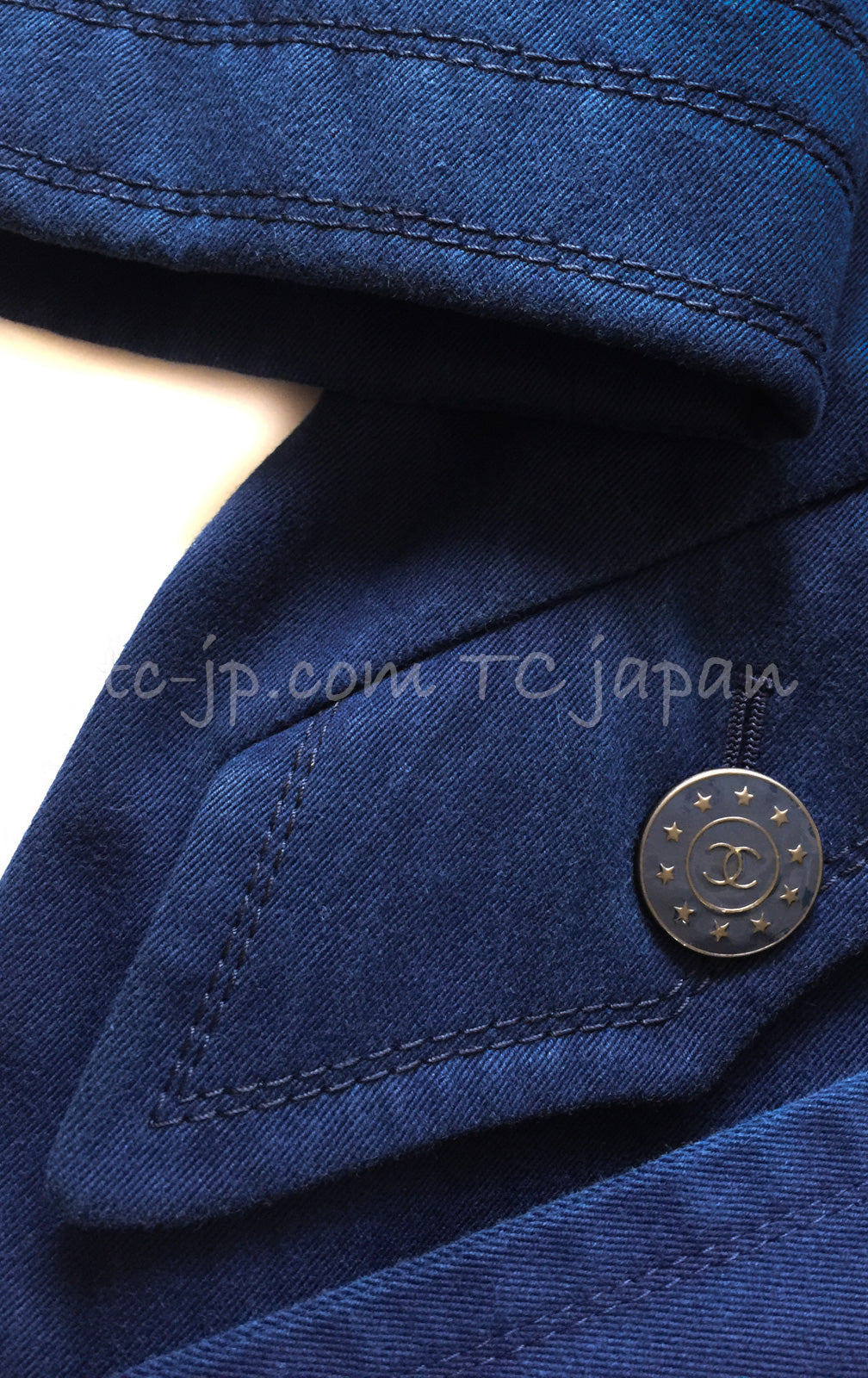 CHANEL 13S Laura Bailey Navy Cotton Trench Coat 36 38 シャネル ネイビー コットン ギャバジン  トレンチ コート 即発