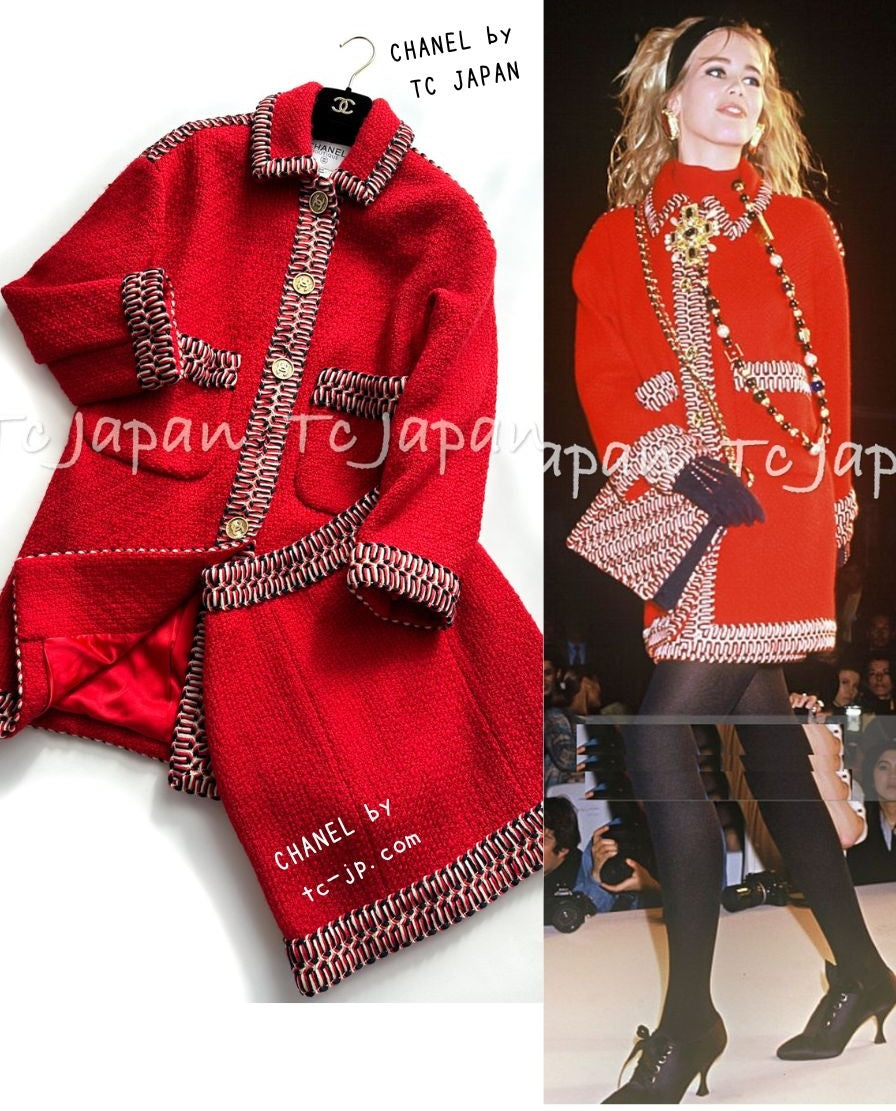 シャネル ヴィンテージ・スーパーモデル・レッド・ウール ・ジャケット・コート・スカート・スーツ CHANEL 90A Vintage  Supermodel Red Wool Jacket Coat Skirt Suit – TC JAPAN