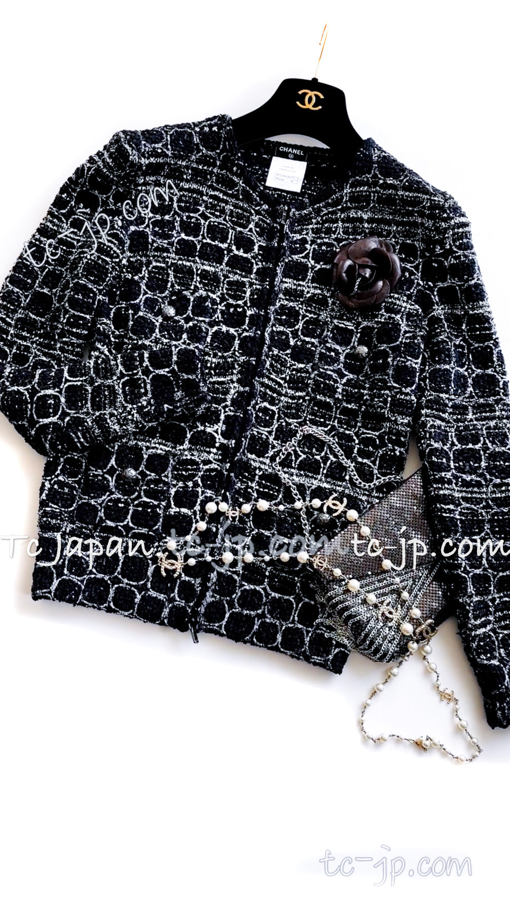 CHANEL 15PS Navy Black White Cotton Knit Cardigan Skirt Set Up 34 36 シャネル ネイビー ブラック ホワイト コットン ニット カーディガン スカート セット アップ 即発