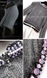 シャネル グレー・カシミア・ビーズ・トリム・ニット・トップス・ワンピース 40 42 44 CHANEL 08A Gray Cashmere Beads Trim Knit Tops Dress 即発