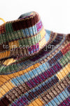 CHANEL 18PF Yellow Brown Blue Multi Cashmere Wool Silk Knit Super Soft Tops Sweater 36 38 シャネル イエロー ブラウン ブルー マルチ カシミア ウール シルク 柔らか極上 ニット トップス タートル セーター 即発