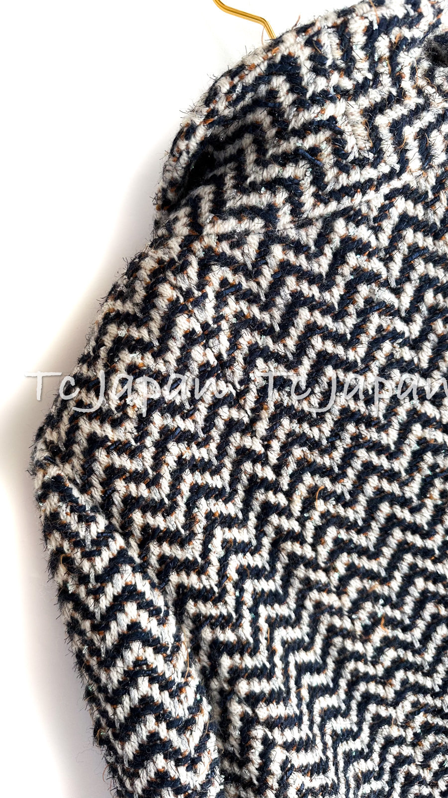 シャネル ジャケット CHANEL アイボリー ネイビー シェベロン